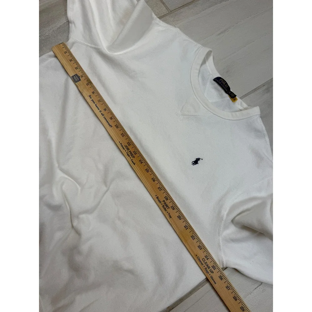 Polo Ralph Lauren White Crewneck Sweatshirt Mens XL Navy Blue Pony Logo Fleece